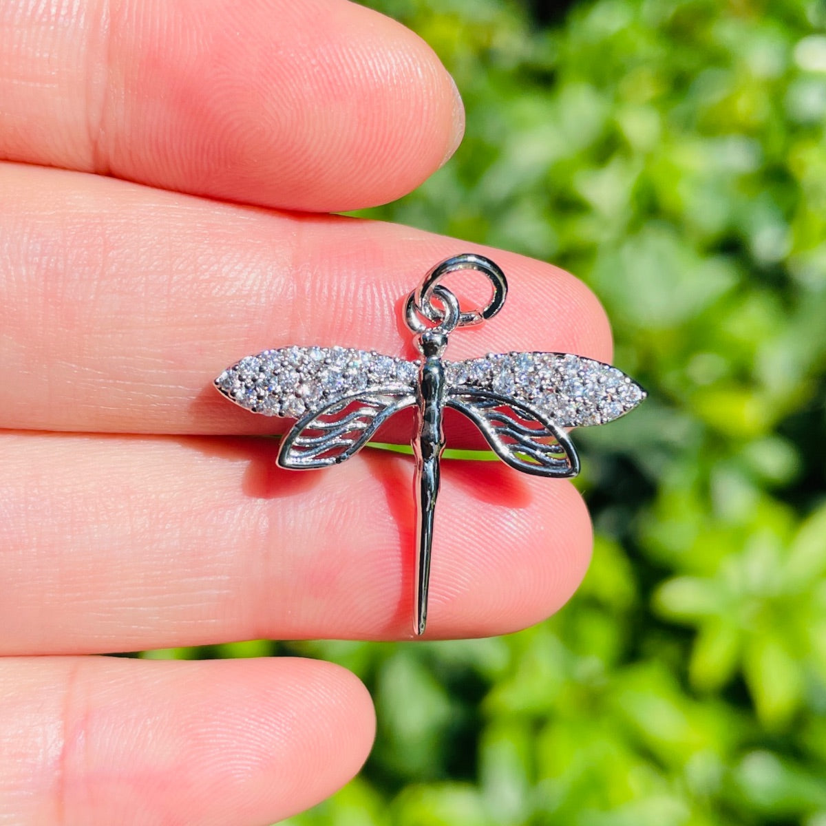 10pcs/lot 27.3*23.3mm CZ Paved Dragonfly Charms Silver CZ Paved Charms Animals & Insects Charms Beads Beyond