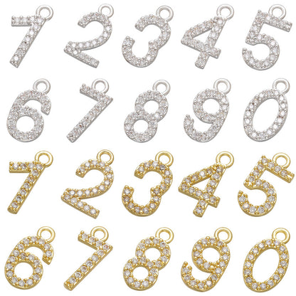 10pcs/lot 15*7mm Medium Size CZ Paved Number Charms Sets CZ Paved Charms Initials & Numbers Charms Beads Beyond