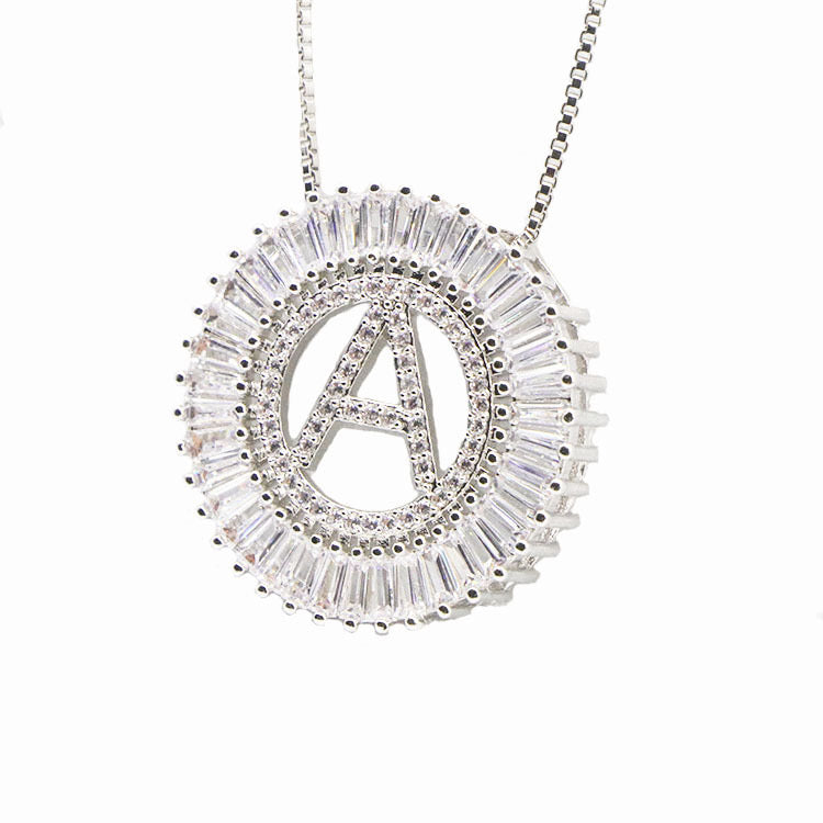 10pcs/lot CZ Paved Big Initial Alphabet Necklace-Silver Necklaces Charms Beads Beyond