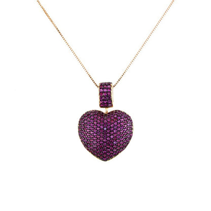 5pcs/lot Multicolor CZ Paved Heart Necklace Fuchsia on Gold Necklaces Love & Heart Necklaces Charms Beads Beyond