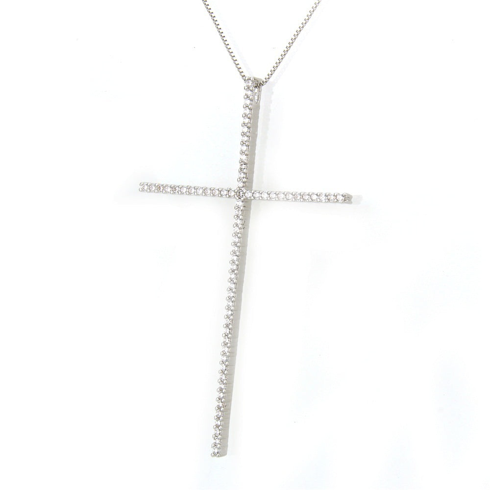 5pcs/lot CZ Paved Big Cross Necklace Clear on Silver Necklaces Charms Beads Beyond