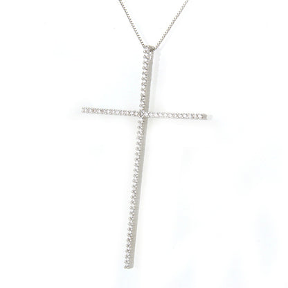5pcs/lot CZ Paved Big Cross Necklace Clear on Silver Necklaces Charms Beads Beyond