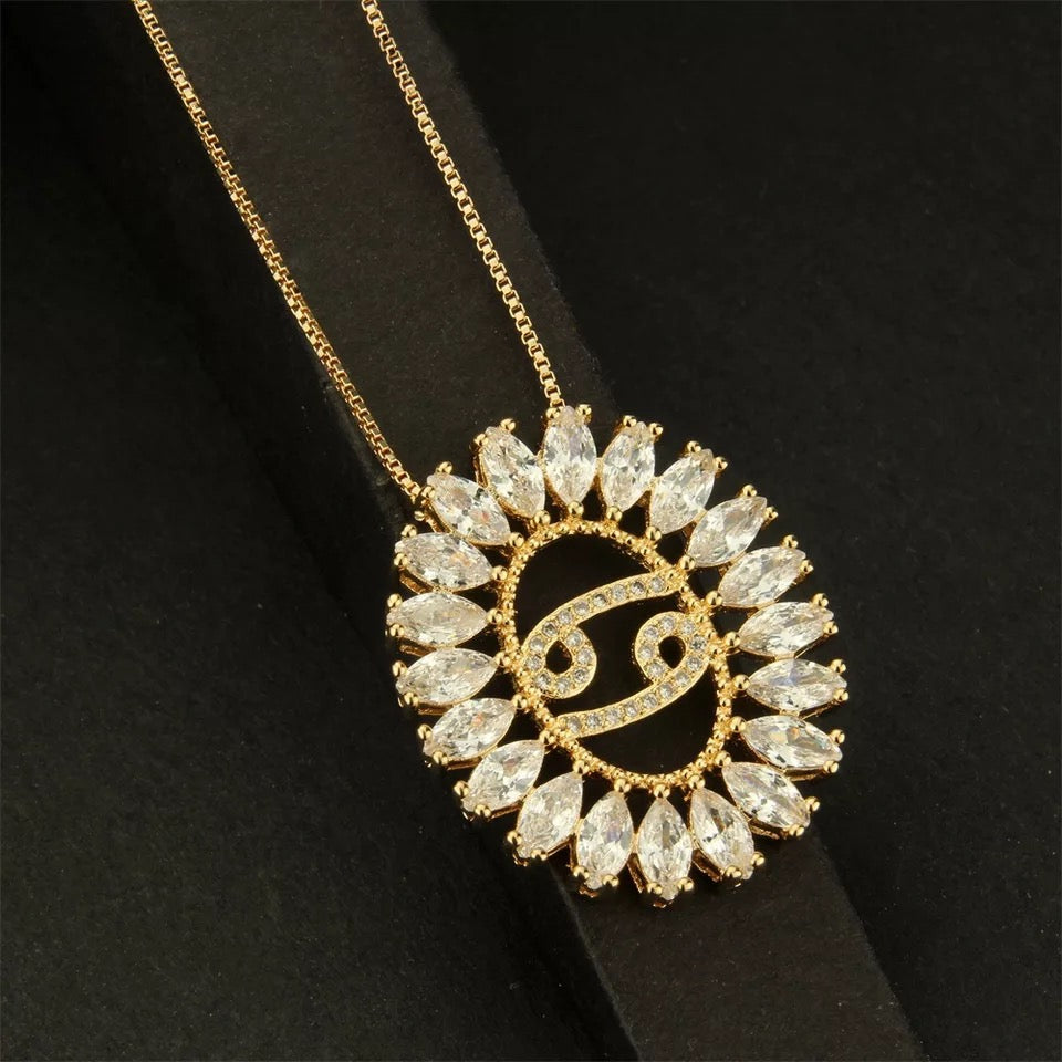 12pcs/lot 25.5*30.5mm CZ Paved Zodiac Necklace-Gold Necklaces Charms Beads Beyond