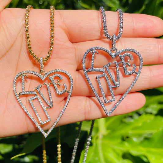 5pcs/lot 44*33mm CZ Pave Big Size Love Heart Pendant Necklace 18 inch Mix Colors Necklaces Love & Heart Necklaces Charms Beads Beyond