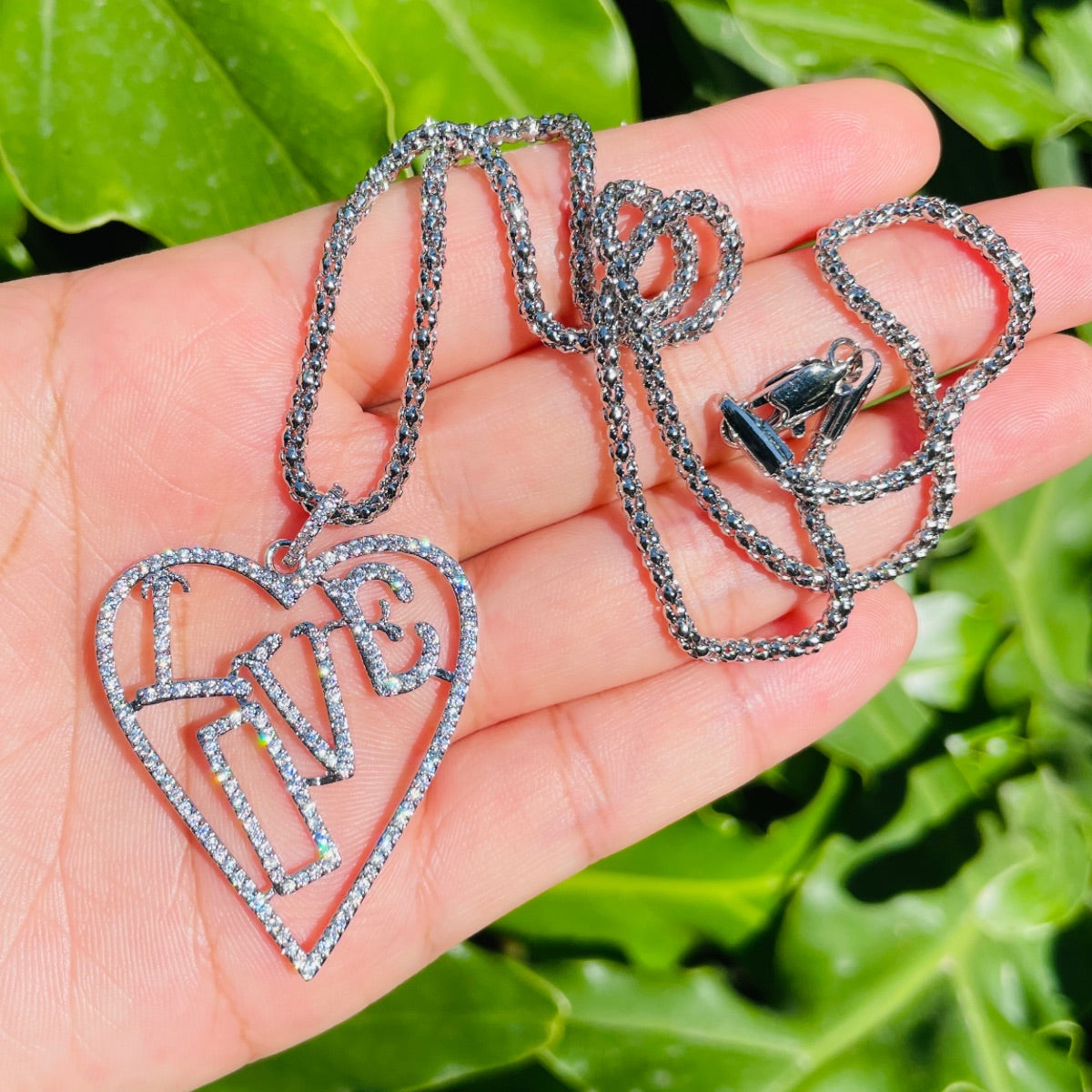 5pcs/lot 44*33mm CZ Pave Big Size Love Heart Pendant Necklace Necklaces Love & Heart Necklaces Charms Beads Beyond