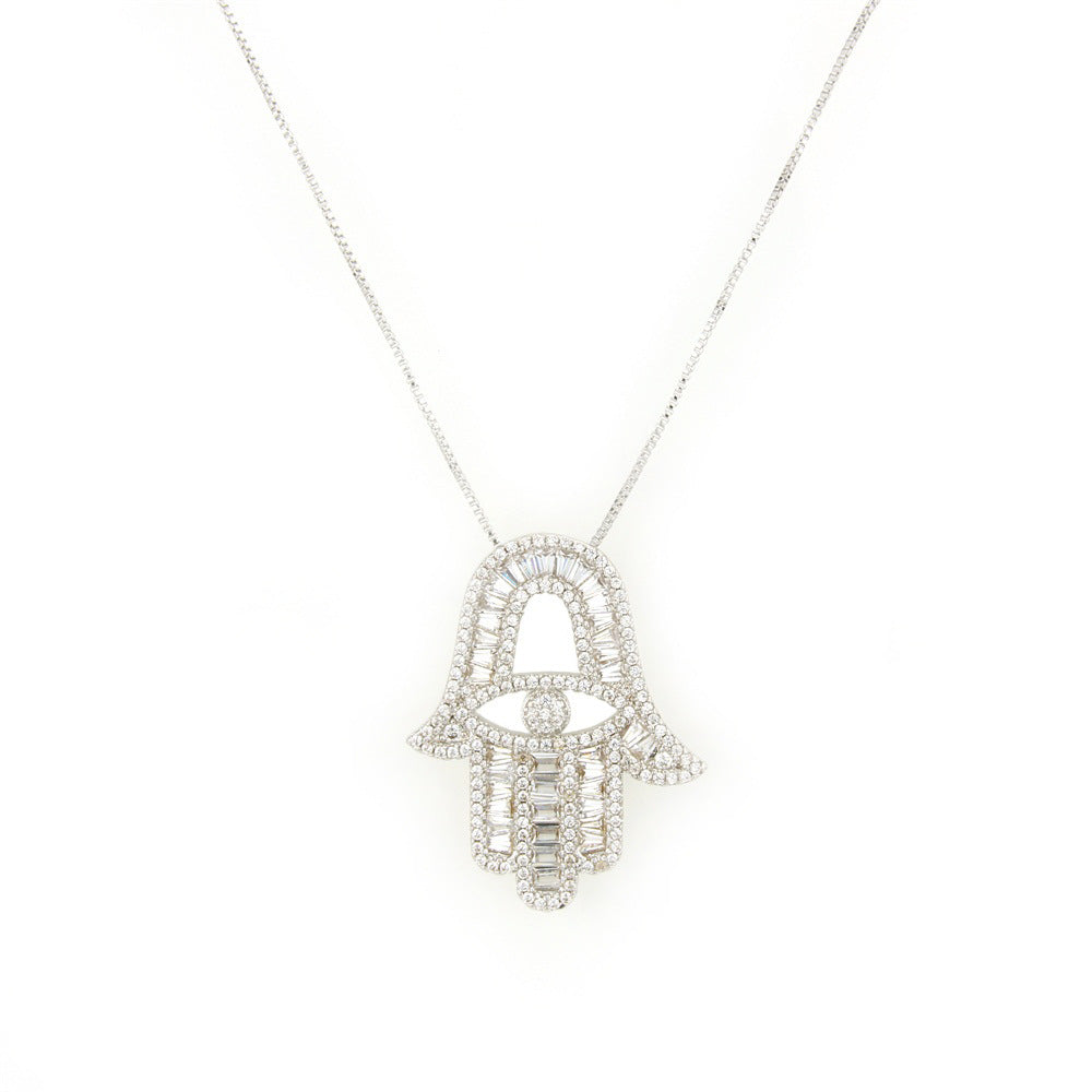 5pcs/lot CZ Paved Hamsa Necklace Silver Necklaces Charms Beads Beyond