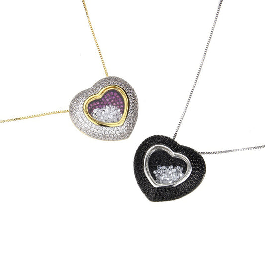 5pcs/lot CZ Paved 3D Heart Necklace Mix Colors-Random Necklaces Love & Heart Necklaces Charms Beads Beyond