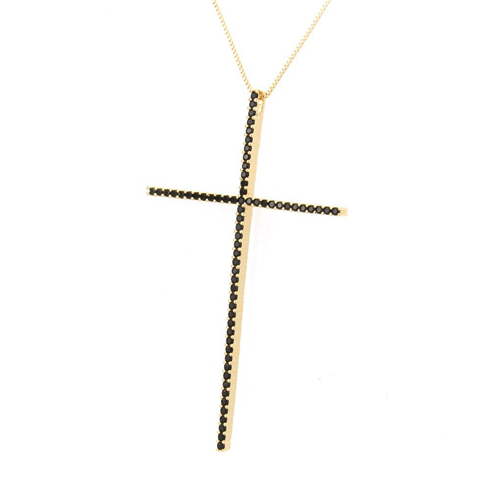 5pcs/lot CZ Paved Big Cross Necklace Black on Gold Necklaces Charms Beads Beyond