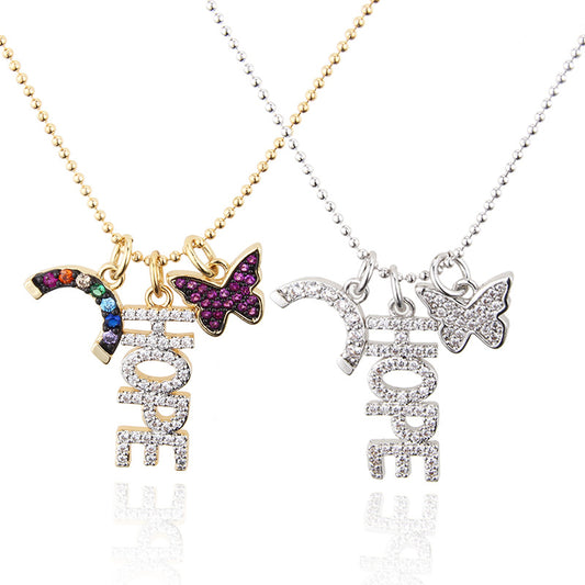5pcs/lot CZ Paved Hope Rainbow Butterfly Necklace Necklaces Charms Beads Beyond
