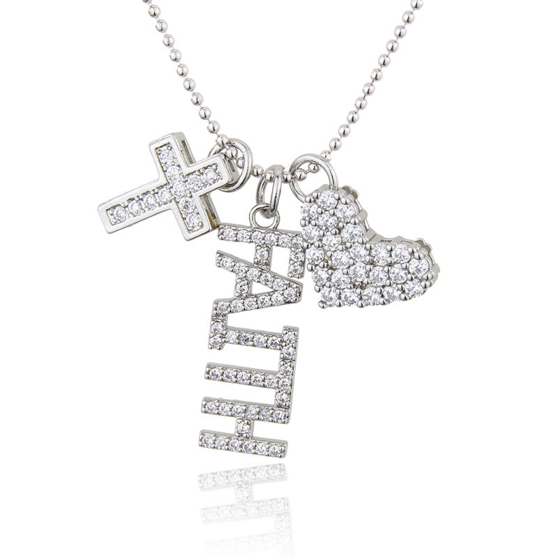5pcs/lot CZ Paved FAITH Necklace Silver Necklaces Charms Beads Beyond