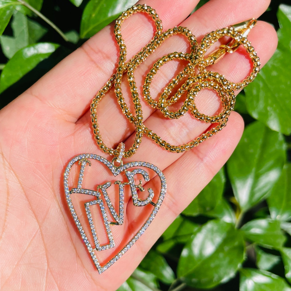 5pcs/lot 44*33mm CZ Pave Big Size Love Heart Pendant Necklace 18 inch Gold Necklaces Love & Heart Necklaces Charms Beads Beyond