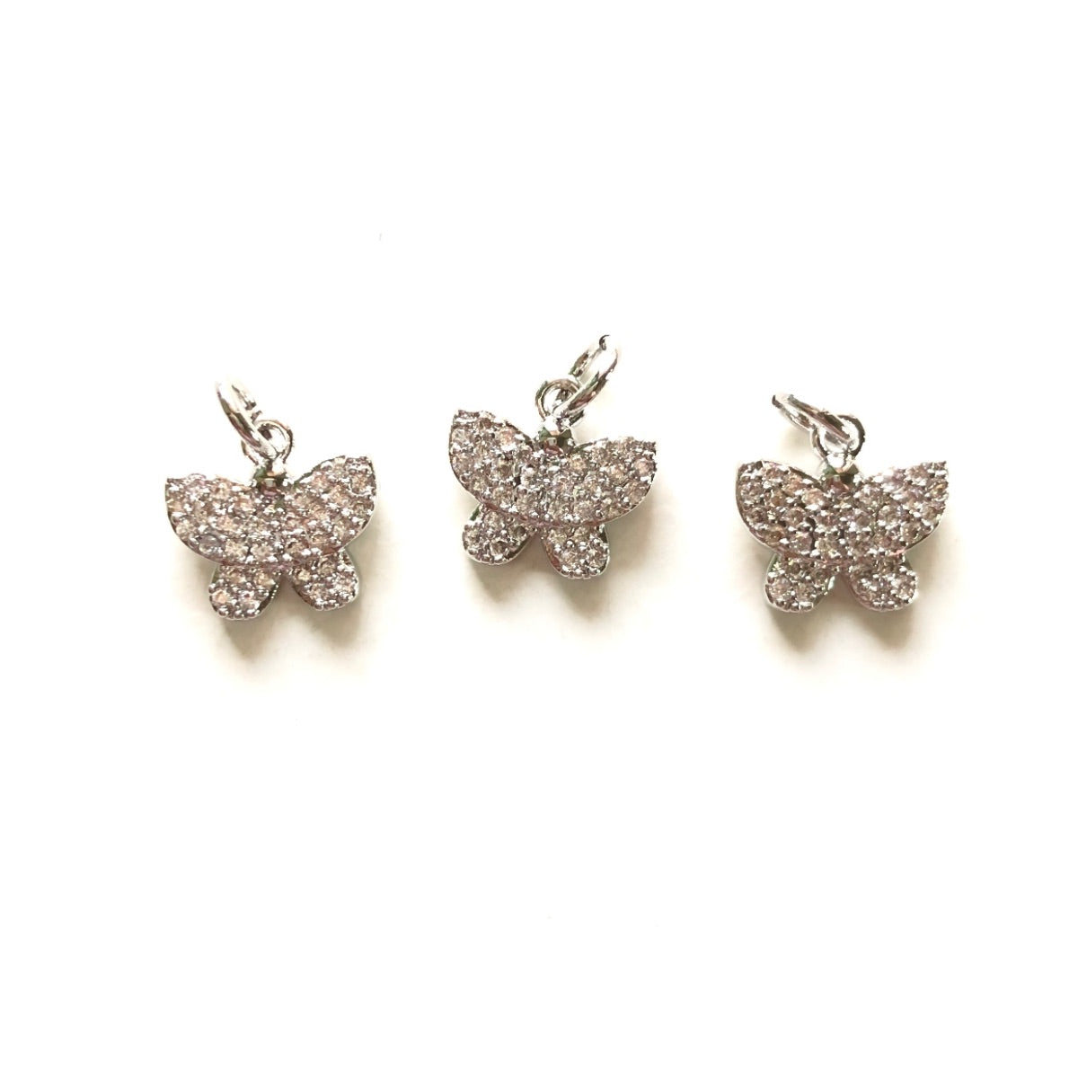 10pcs/lot 10.8*10.3mm Small Size CZ Pave Butterfly Charms Silver CZ Paved Charms Butterflies Small Sizes Charms Beads Beyond