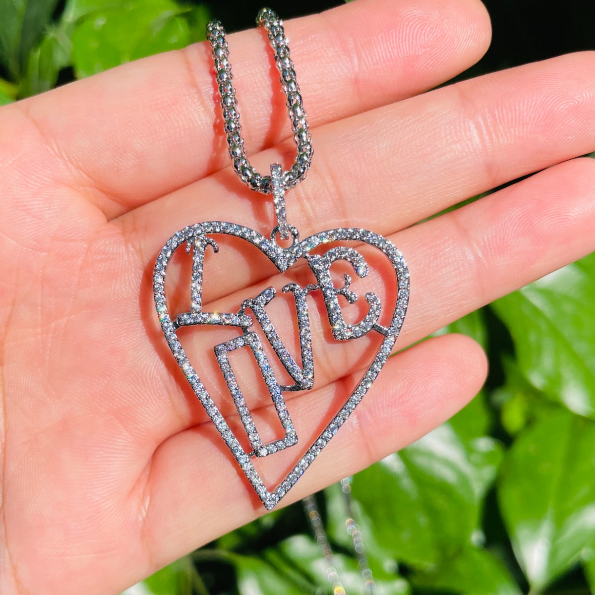 5pcs/lot 44*33mm CZ Pave Big Size Love Heart Pendant Necklace 18 inch Silver Necklaces Love & Heart Necklaces Charms Beads Beyond