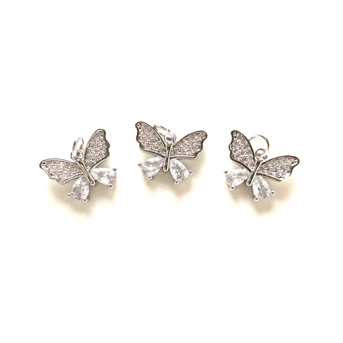 10pcs/lot 14*11mm Small Size CZ Pave Butterfly Charms Silver CZ Paved Charms Butterflies Small Sizes Charms Beads Beyond