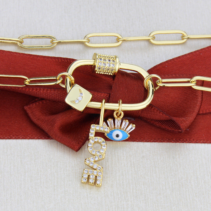 5pcs/lot CZ Paved LOVE Link Necklace Necklaces Love & Heart Necklaces Charms Beads Beyond