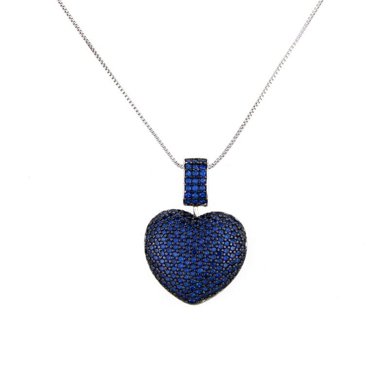 5pcs/lot Multicolor CZ Paved Heart Necklace Blue on Silver Necklaces Love & Heart Necklaces Charms Beads Beyond
