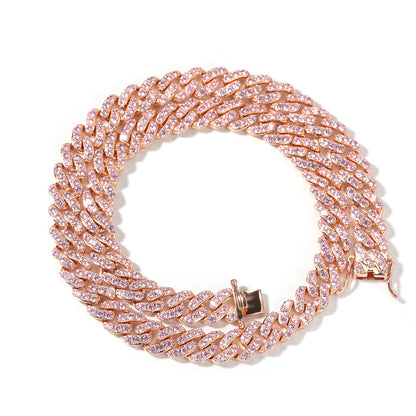 2pcs/lot 6-20 inch Pink CZ Paved Cuban Bracelet/Anklet/Necklace Cuban Chains Charms Beads Beyond