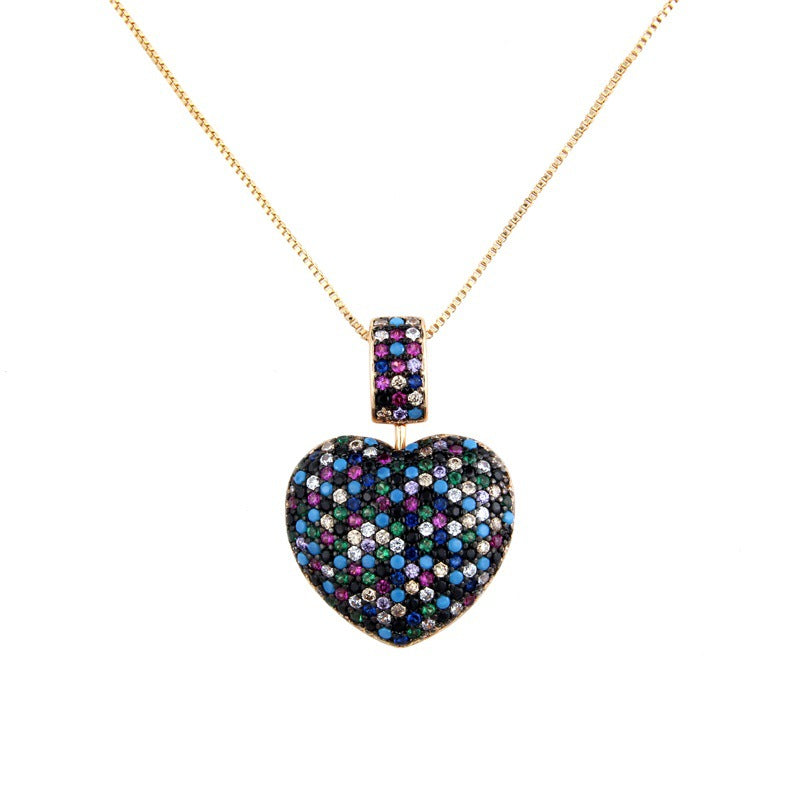 5pcs/lot Multicolor CZ Paved Heart Necklace Multicolor on Gold Necklaces Love & Heart Necklaces Charms Beads Beyond