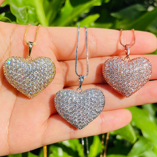 5pcs/lot 26.6*22mm CZ Paved 3D Heart Necklaces Mix Colors Necklaces Love & Heart Necklaces Charms Beads Beyond