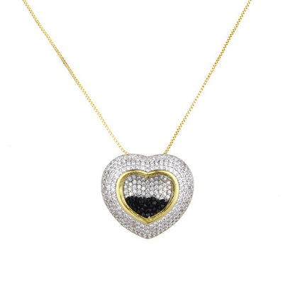 5pcs/lot CZ Paved 3D Heart Necklace Clear on Gold Necklaces Love & Heart Necklaces Charms Beads Beyond