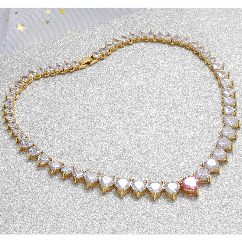 2pcs/lot 18inch Gold Plated Big Heart CZ Paved Necklace for Women Necklaces Love & Heart Necklaces Charms Beads Beyond