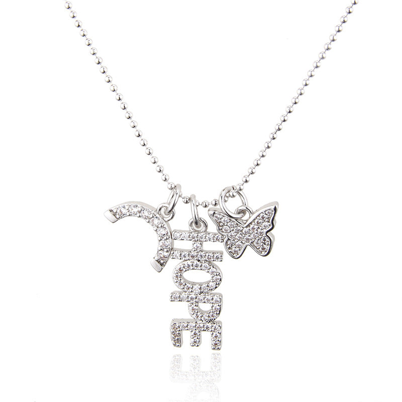 5pcs/lot CZ Paved Hope Rainbow Butterfly Necklace Clear on Silver Necklaces Charms Beads Beyond