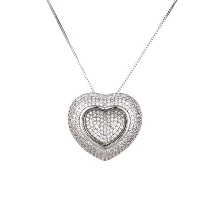 5pcs/lot CZ Paved 3D Heart Necklace Clear on Silver Necklaces Love & Heart Necklaces Charms Beads Beyond