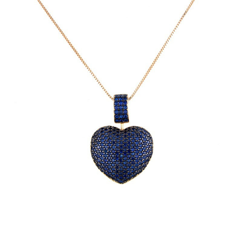 5pcs/lot Multicolor CZ Paved Heart Necklace Blue on Gold Necklaces Love & Heart Necklaces Charms Beads Beyond