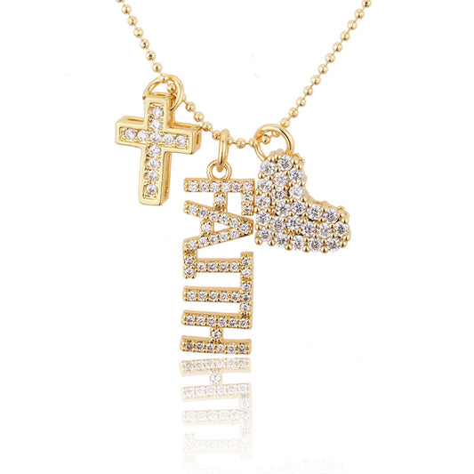 5pcs/lot CZ Paved FAITH Necklace Gold Necklaces Charms Beads Beyond