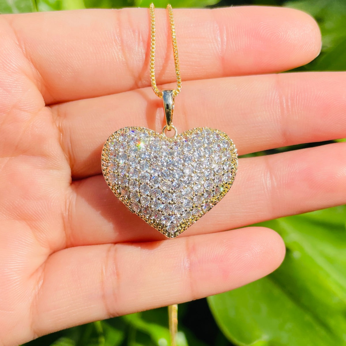 5pcs/lot 26.6*22mm CZ Paved 3D Heart Necklaces Gold Necklaces Love & Heart Necklaces Charms Beads Beyond