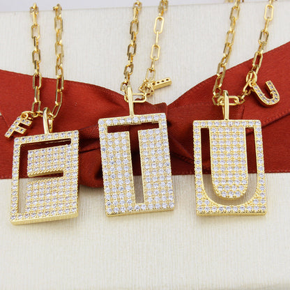 12pcs/lot CZ Paved Hollow Initial Alphabet Necklace-Gold Necklaces Charms Beads Beyond