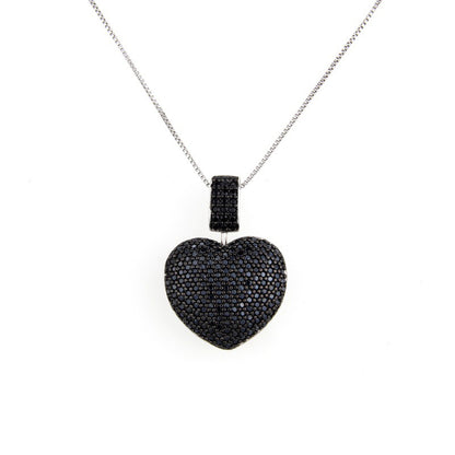 5pcs/lot Multicolor CZ Paved Heart Necklace Black on Silver Necklaces Love & Heart Necklaces Charms Beads Beyond