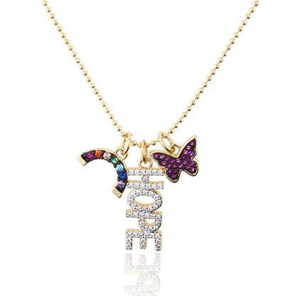 5pcs/lot CZ Paved Hope Rainbow Butterfly Necklace Multicolor on Gold Necklaces Charms Beads Beyond