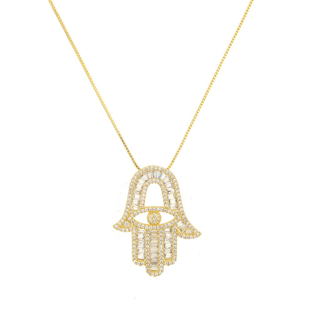 5pcs/lot CZ Paved Hamsa Necklace Gold Necklaces Charms Beads Beyond