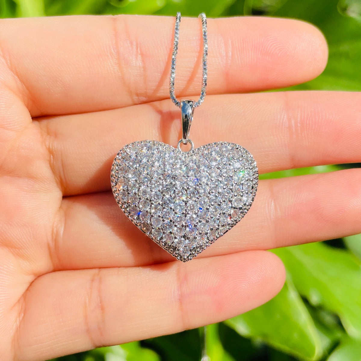 5pcs/lot 26.6*22mm CZ Paved 3D Heart Necklaces Silver Necklaces Love & Heart Necklaces Charms Beads Beyond