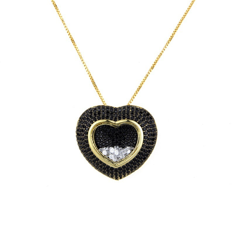 5pcs/lot CZ Paved 3D Heart Necklace Black on Gold Necklaces Love & Heart Necklaces Charms Beads Beyond