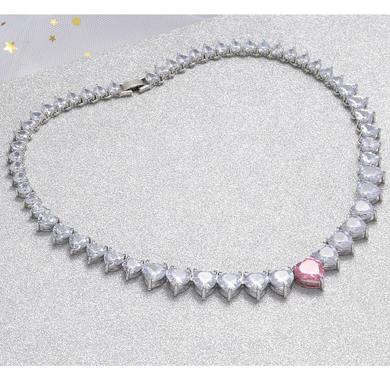2pcs/lot 18inch Gold Plated Big Heart CZ Paved Necklace for Women Necklaces Love & Heart Necklaces Charms Beads Beyond