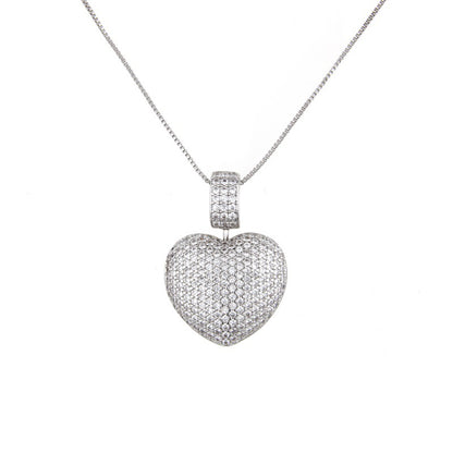 5pcs/lot Multicolor CZ Paved Heart Necklace Clear on Silver Necklaces Love & Heart Necklaces Charms Beads Beyond