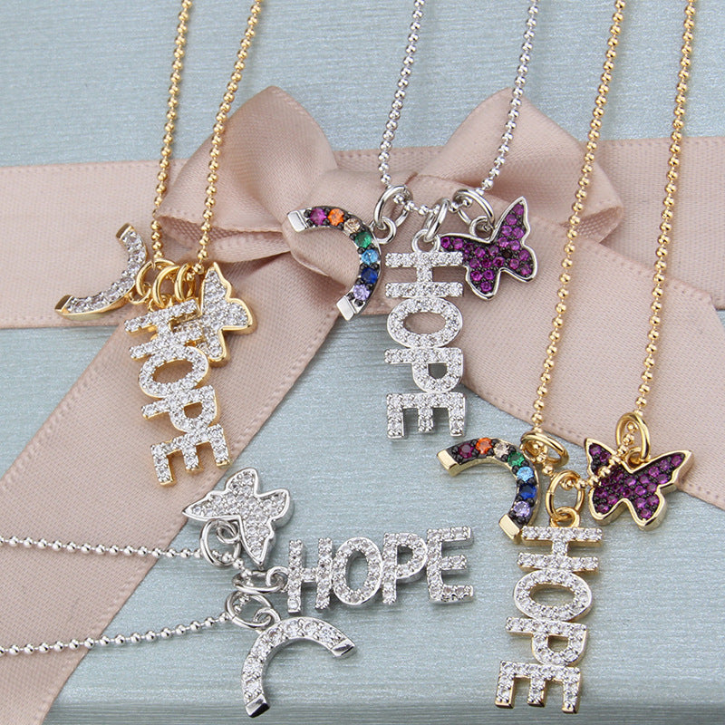 5pcs/lot CZ Paved Hope Rainbow Butterfly Necklace Mix All Colors Necklaces Charms Beads Beyond
