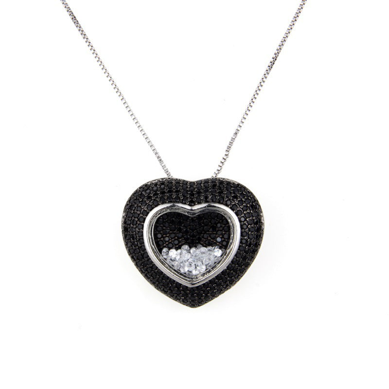 5pcs/lot CZ Paved 3D Heart Necklace Black on Silver Necklaces Love & Heart Necklaces Charms Beads Beyond