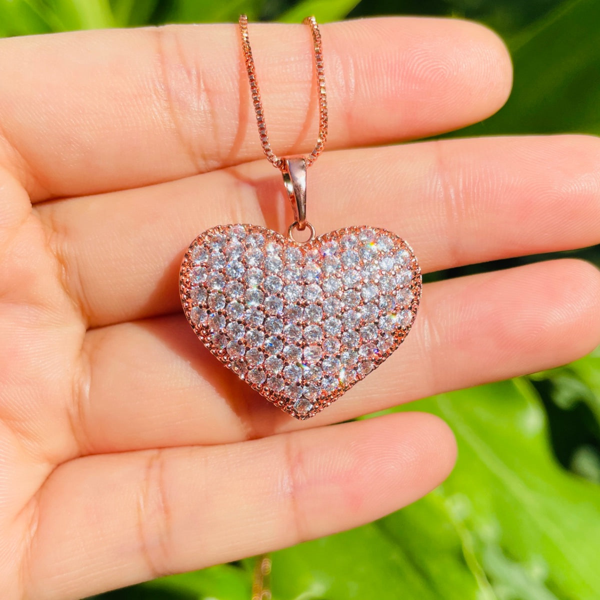 5pcs/lot 26.6*22mm CZ Paved 3D Heart Necklaces Rose Gold Necklaces Love & Heart Necklaces Charms Beads Beyond