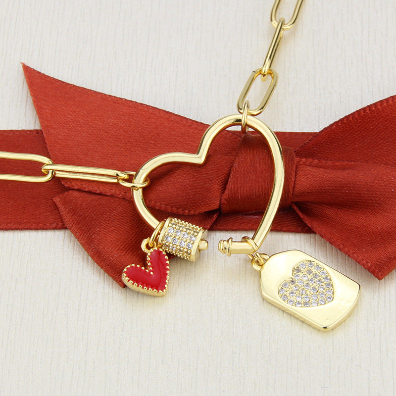 5pcs/lot CZ Paved Heart Screw Clasp Link Necklace Necklaces Love & Heart Necklaces Charms Beads Beyond