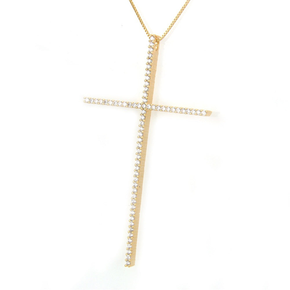 5pcs/lot CZ Paved Big Cross Necklace Clear on Gold Necklaces Charms Beads Beyond