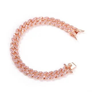 2pcs/lot 6-20 inch Pink CZ Paved Cuban Bracelet/Anklet/Necklace Cuban Chains Charms Beads Beyond