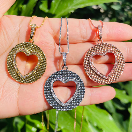 5pcs/lot 40*28.3mm CZ Pave Round Hollow Heart Necklaces Mix Colors Necklaces Love & Heart Necklaces Charms Beads Beyond