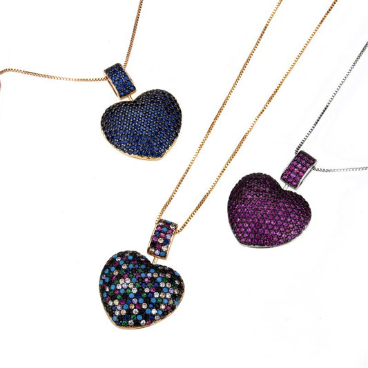5pcs/lot Multicolor CZ Paved Heart Necklace Mix Colors-Random Necklaces Love & Heart Necklaces Charms Beads Beyond