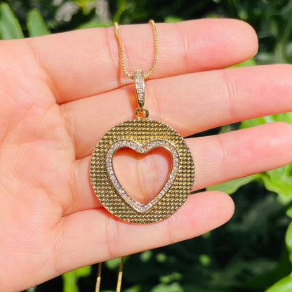 5pcs/lot 40*28.3mm CZ Pave Round Hollow Heart Necklaces Gold Necklaces Love & Heart Necklaces Charms Beads Beyond