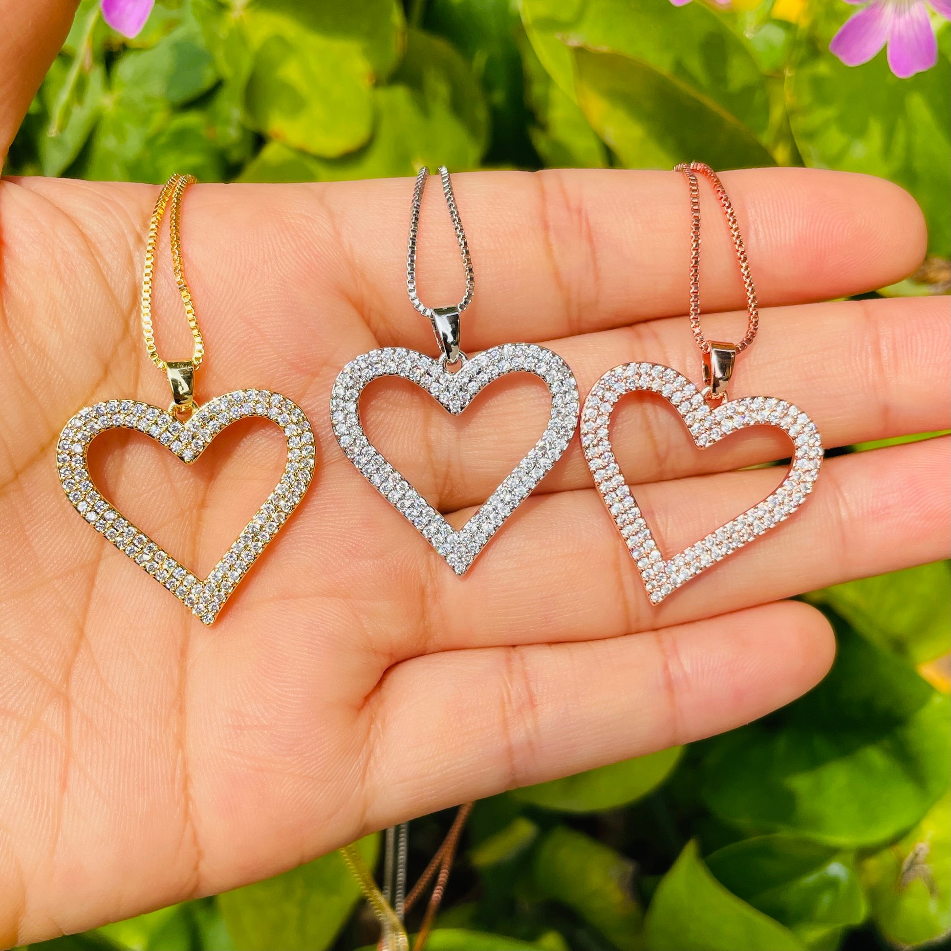 5pcs/lot 25*24mm CZ Paved Heart Necklaces Necklaces Love & Heart Necklaces Charms Beads Beyond