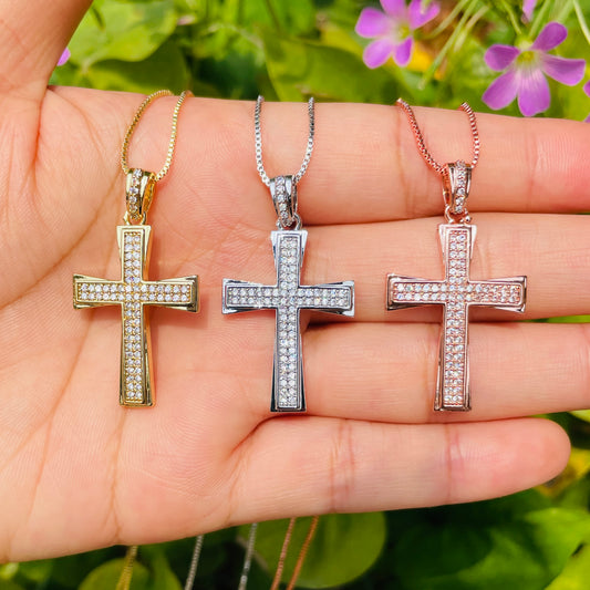 5pcs/lot 36*21mm CZ Paved Cross Necklaces Necklaces Charms Beads Beyond