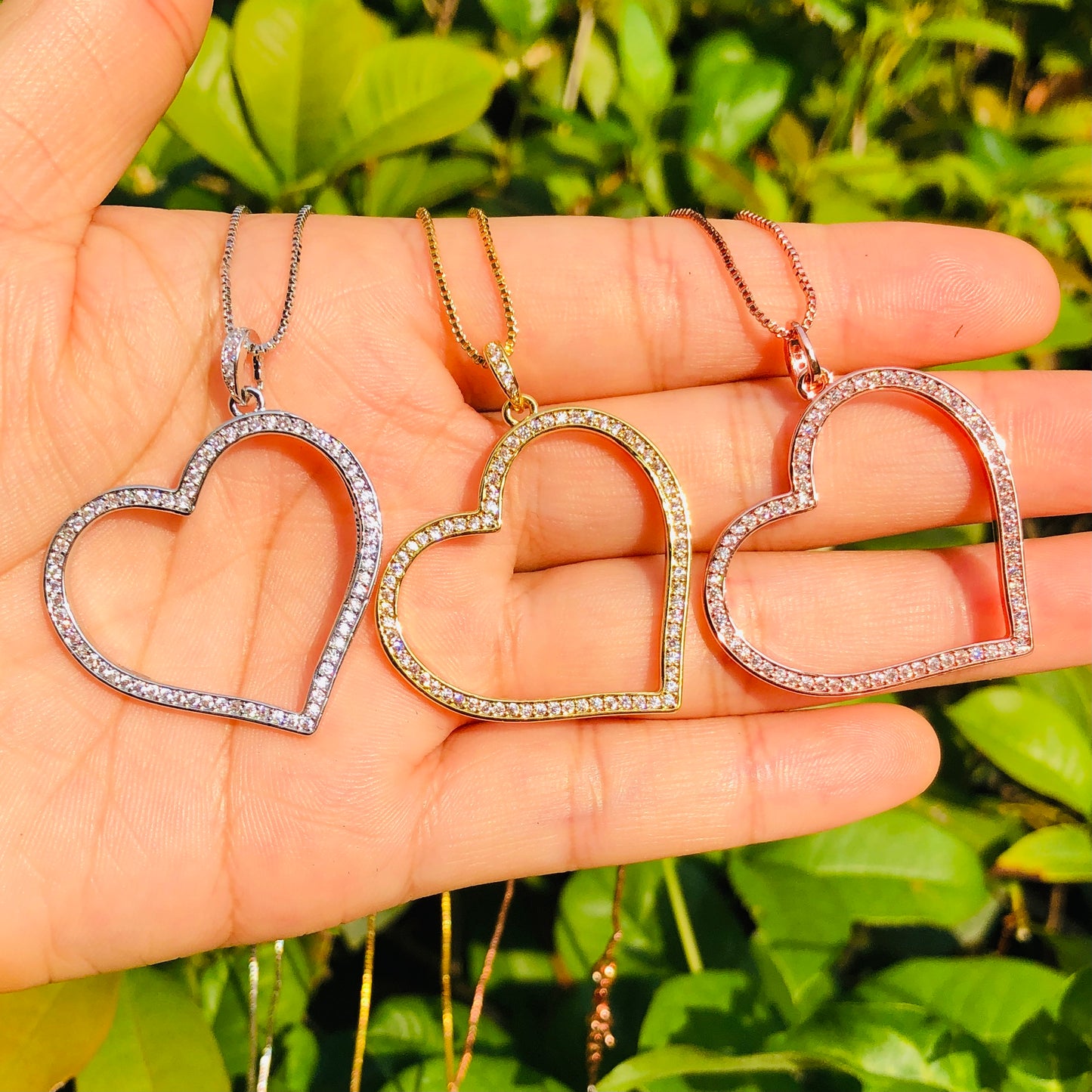5pcs/lot 32*30mm CZ Paved Heart Necklaces Necklaces Love & Heart Necklaces Charms Beads Beyond